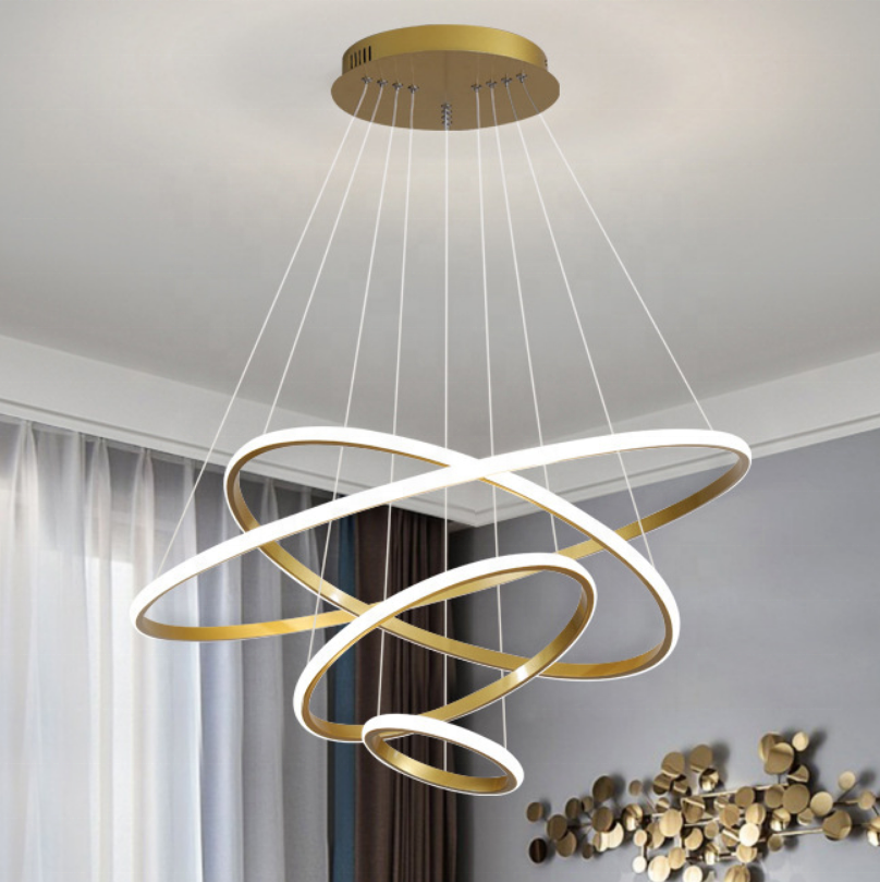 LED light chandelier rings circles gold 3cct dimmable pendant lamp living room pendant fixtures simple big chandelier