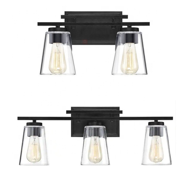 24in vanity lamp black and clear glass bathroom sconce Edison bulbs 3 lights wall lamp light fixtures