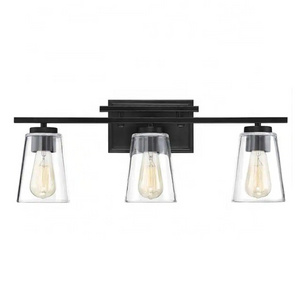 24in vanity lamp black and clear glass bathroom sconce Edison bulbs 3 lights wall lamp light fixtures