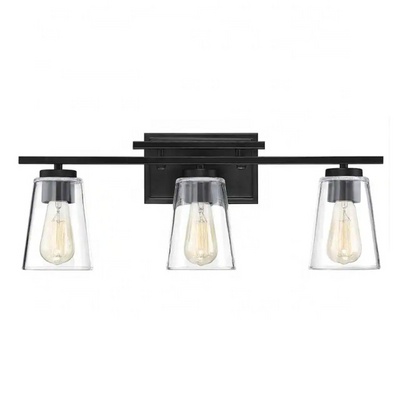 24in vanity lamp black and clear glass bathroom sconce Edison bulbs 3 lights wall lamp light fixtures