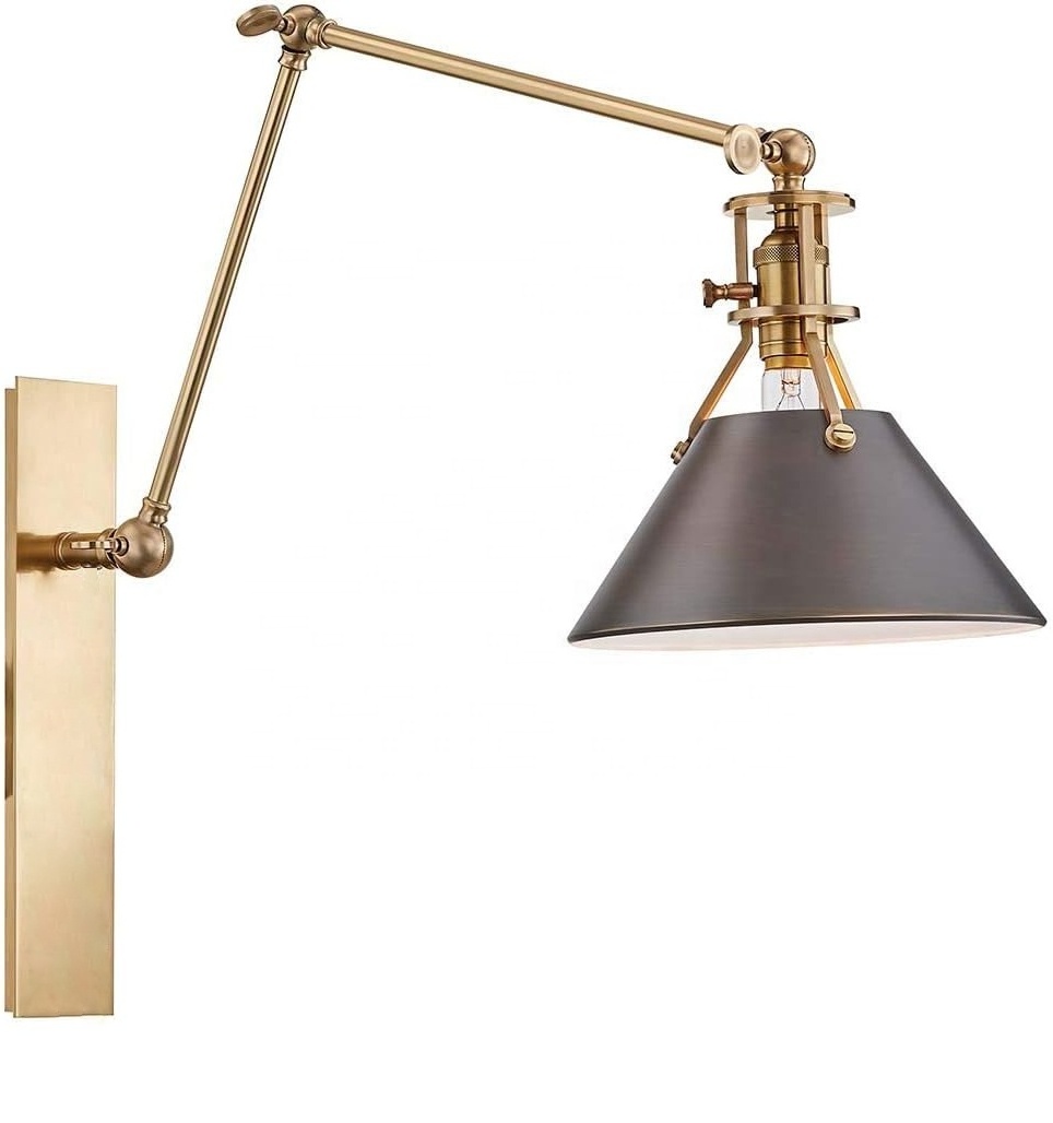 metal shade black iron wall lamp adjustable arm  modern brass One Light Swing Arm Wall Sconce