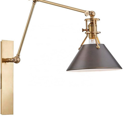 metal shade black iron wall lamp adjustable arm  modern brass One Light Swing Arm Wall Sconce