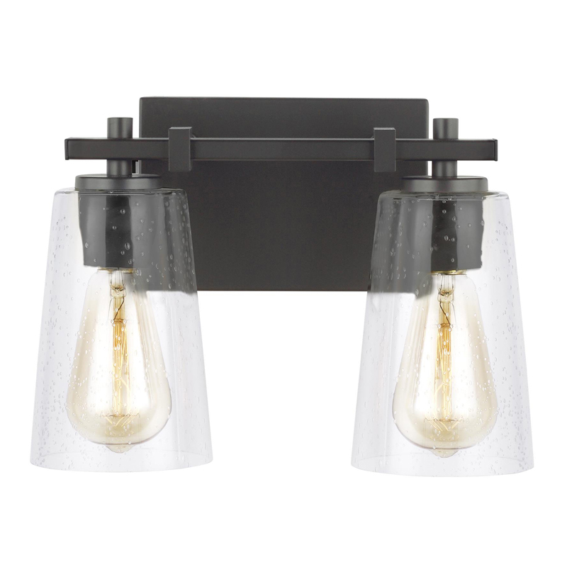 READY TO SHIP WALL SCONCE CLEAR SEEDED GLASS BLACK 2 LIGHT VANITY LAMP BATHROOM FIXTURES