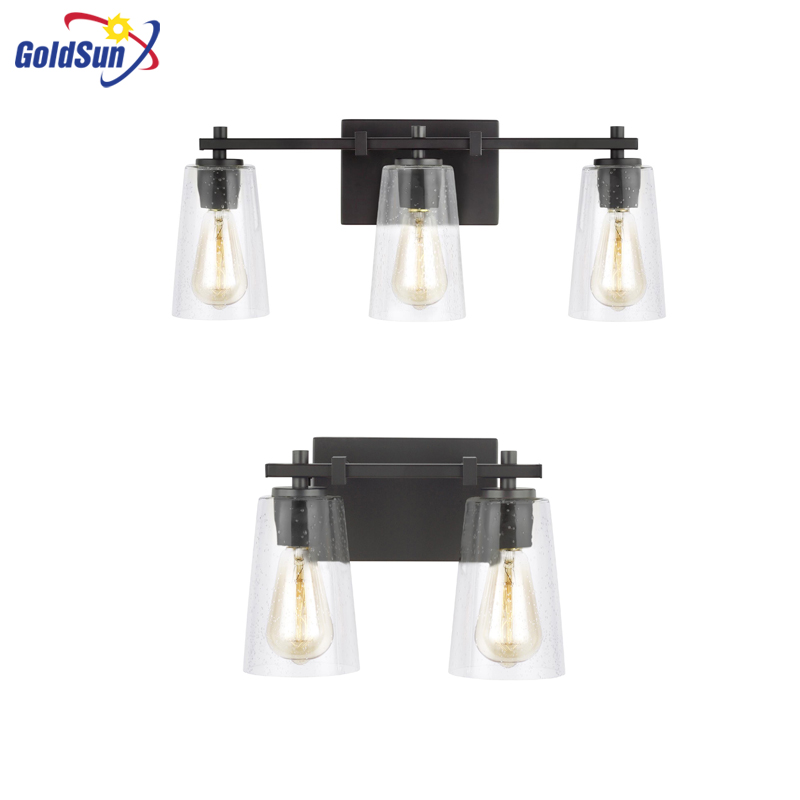 READY TO SHIP WALL SCONCE CLEAR SEEDED GLASS BLACK 2 LIGHT VANITY LAMP BATHROOM FIXTURES