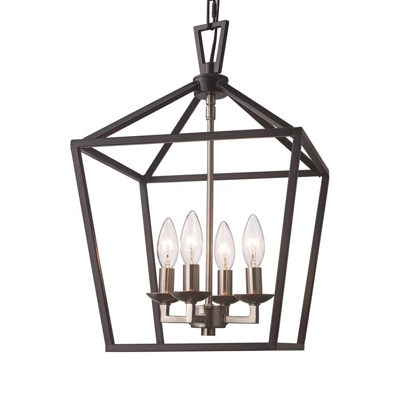 Dining Room Chandelier Cage Hanging Light Industrial Vintage Lighting Ceiling Chandelier 4 Lights Metal pendant Fixture