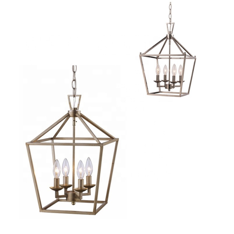 Dining Room Chandelier Cage Hanging Light Industrial Vintage Lighting Ceiling Chandelier 4 Lights Metal pendant Fixture