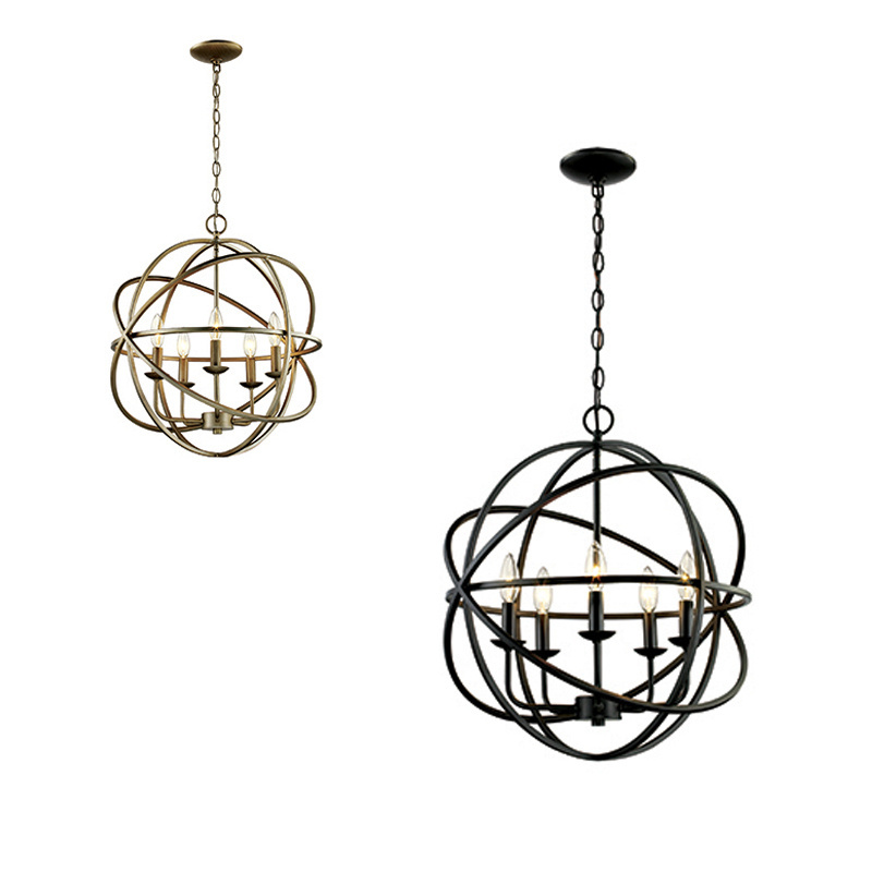 Industrial Vintage Retro LOFT Style Wrought Iron Metal Globe Cage Round Pendant Lamp Fixture Pendant Light Chandelier