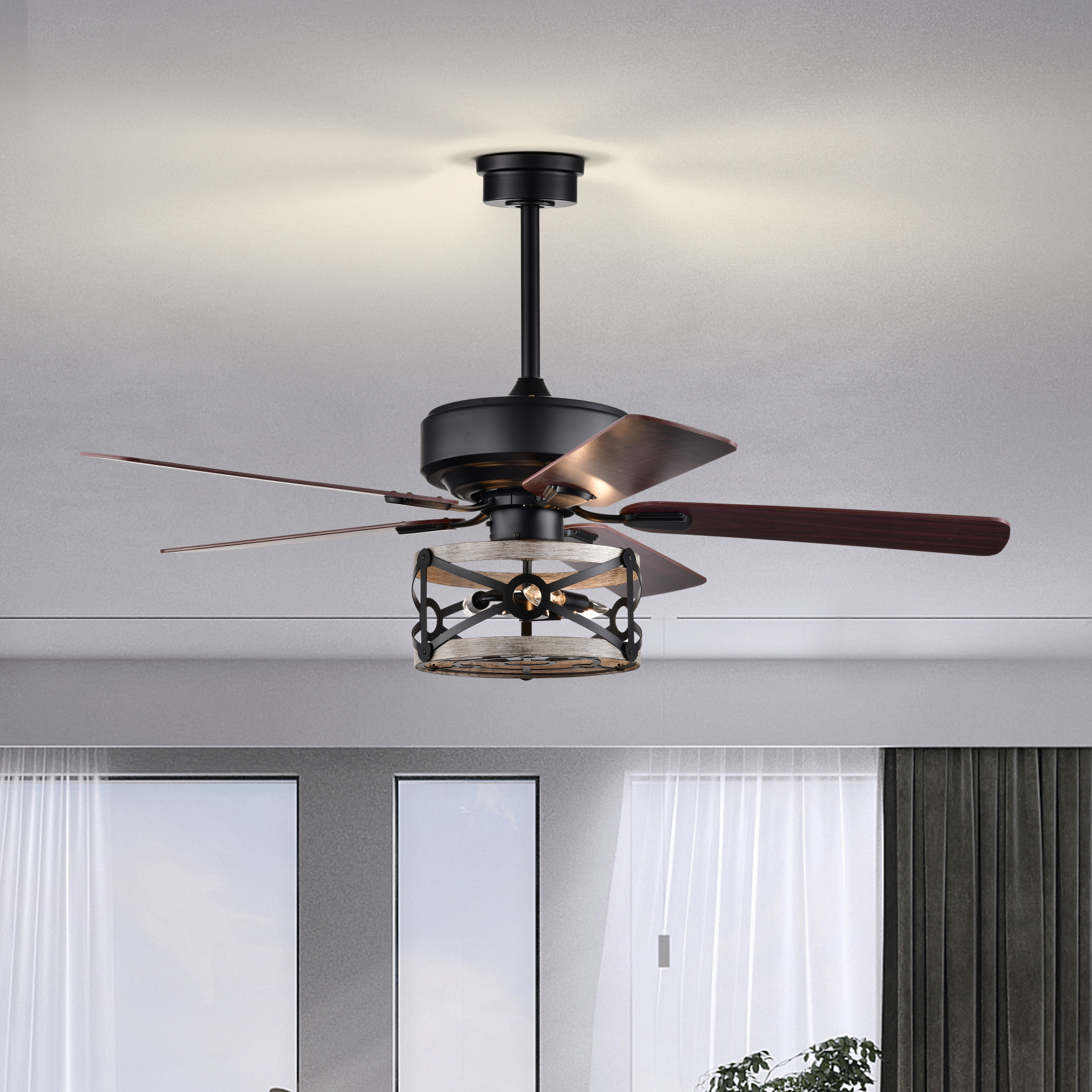 Rustic Dinnerroom Decorative Iron Wooden Simple Luxury Modern Large Remote Home 52Inch Ceiling Fan With Light