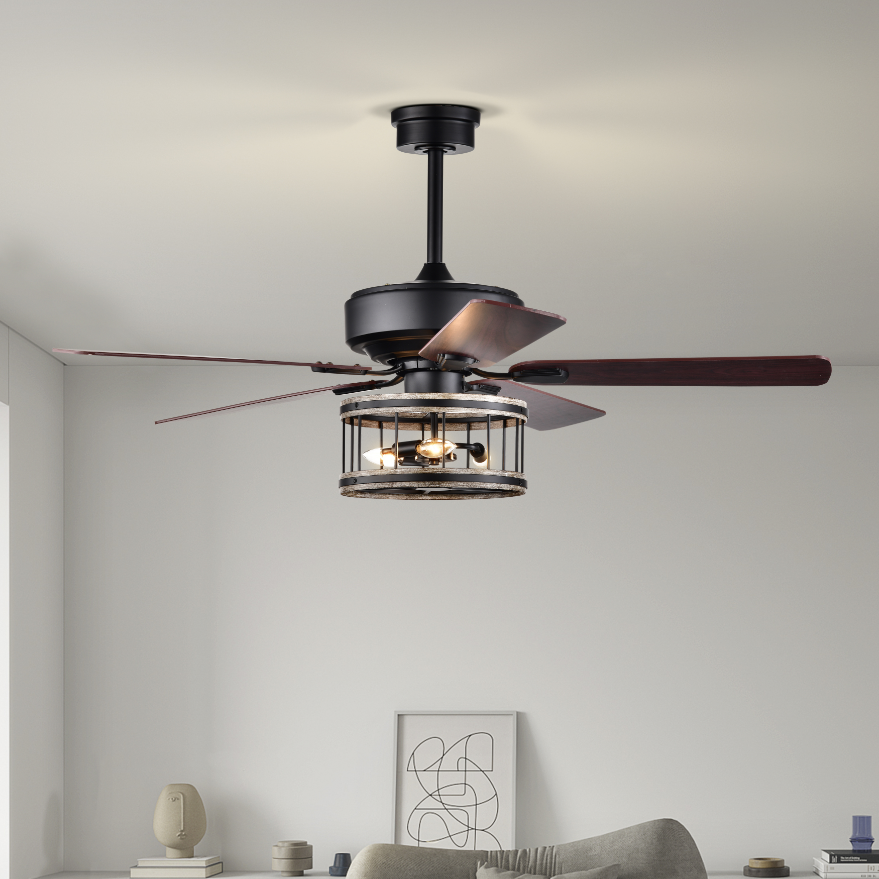 Rustic Dinnerroom Decorative Iron Wooden Simple Luxury Modern Large Remote Home 52Inch Ceiling Fan With Light