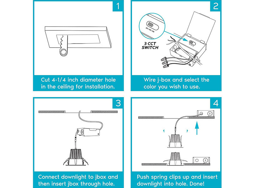 Ultra-Thin 4 Inch 12W 5CCT Recessed Anti-Glare LED Downlight, Canless IC Rated Square Downlight Junction Box Included