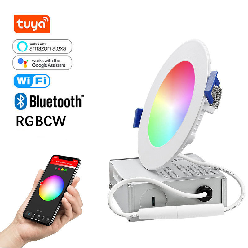 Factory Price TUYA Smart Dimmable RGBW Downlight 6 Inch Ultra-Thin LED Recessed Light