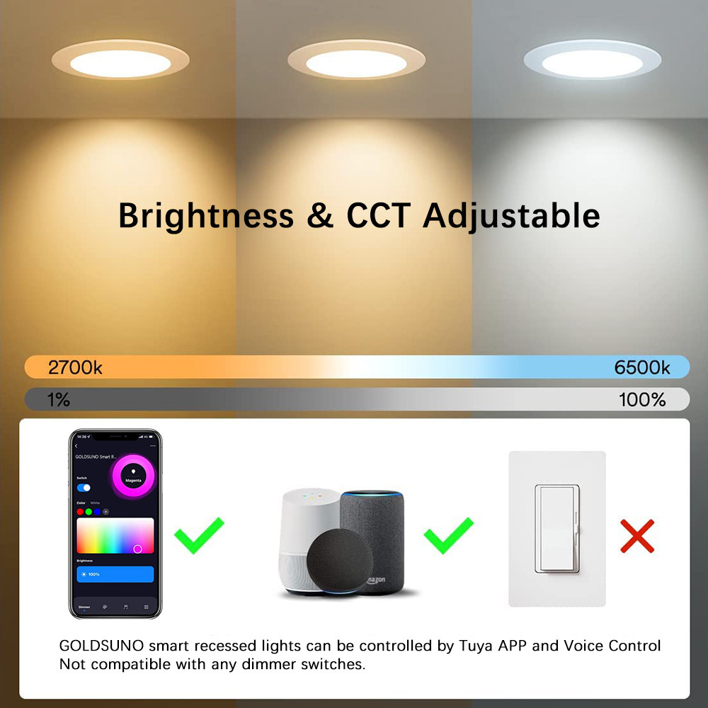 2022 Google Alexa Wifi CCT Tuya Recessed Ceiling Rgbw Rgb Led Down Lights Smart LED Downlights