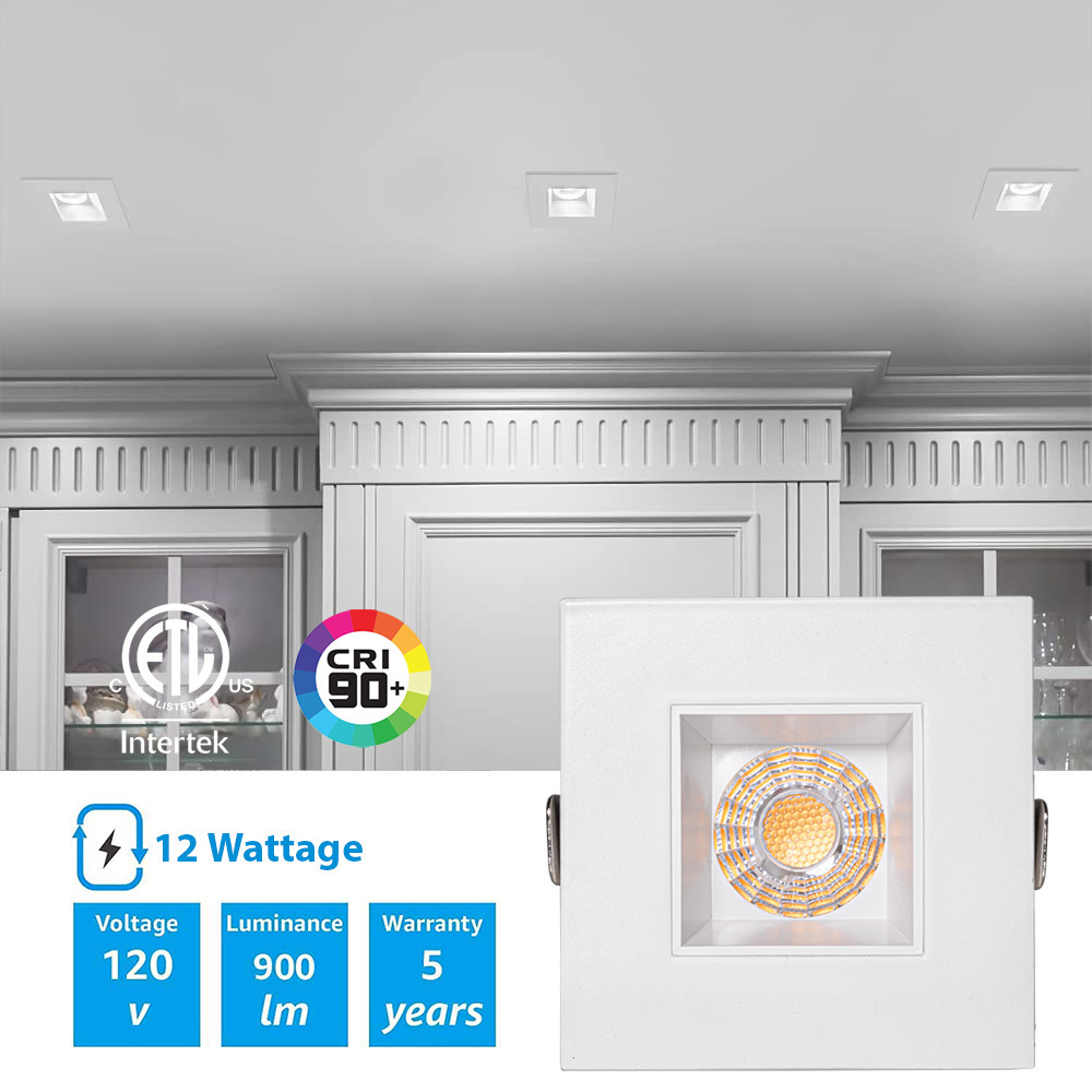 4 Inch 15W 5CCT Square Smooth White Recessed Anti-Glare LED Downlight, Canless IC Rated  Downlight Junction Box Included