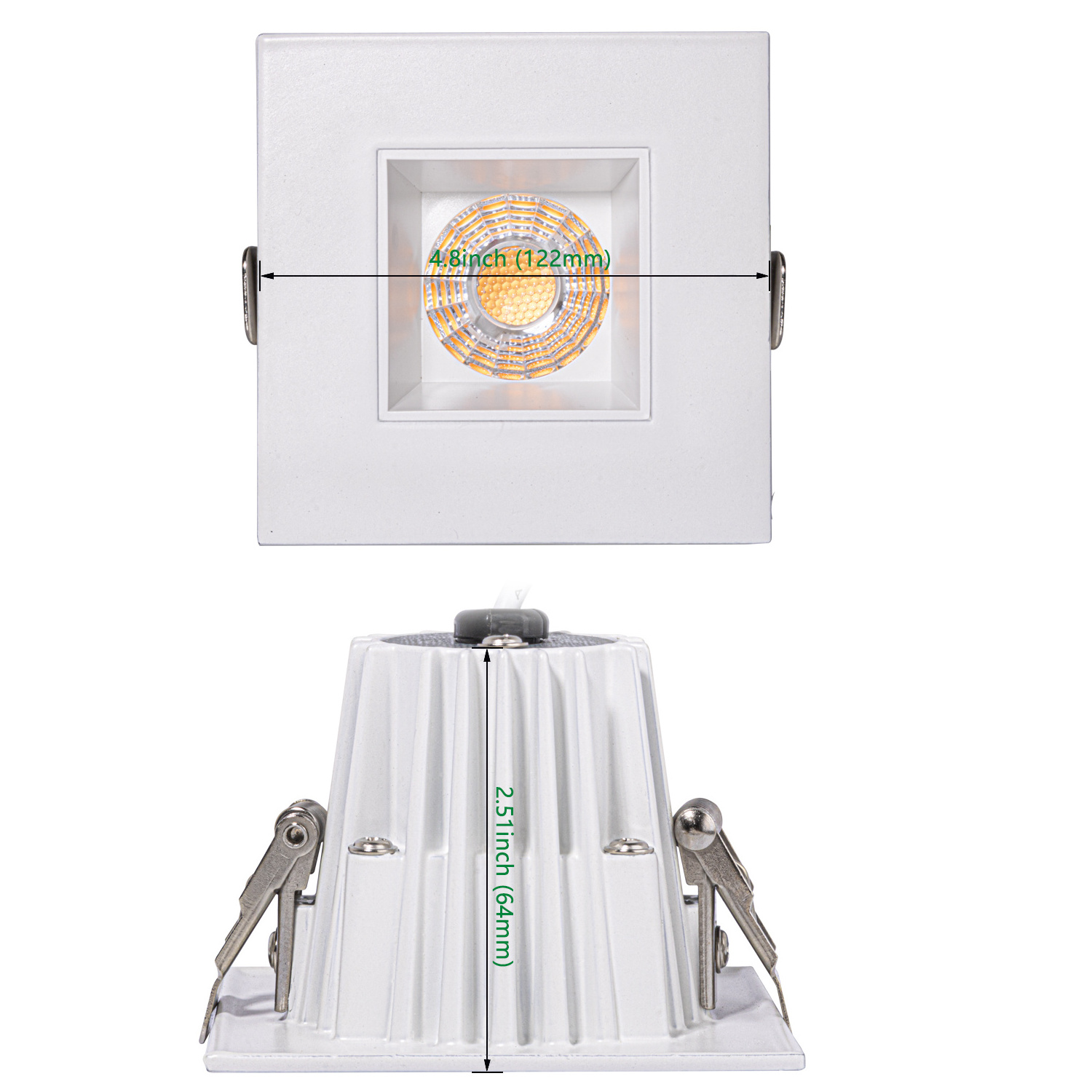 4 Inch 15W 5CCT Square Smooth White Recessed Anti-Glare LED Downlight, Canless IC Rated  Downlight Junction Box Included