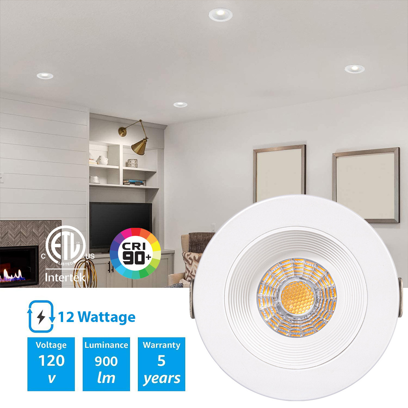 4 Inch 15W Round  Black LED Recessed Lighting with Junction Box 5CCT Tunable, Dimmable Anti-Glare LED Downlight