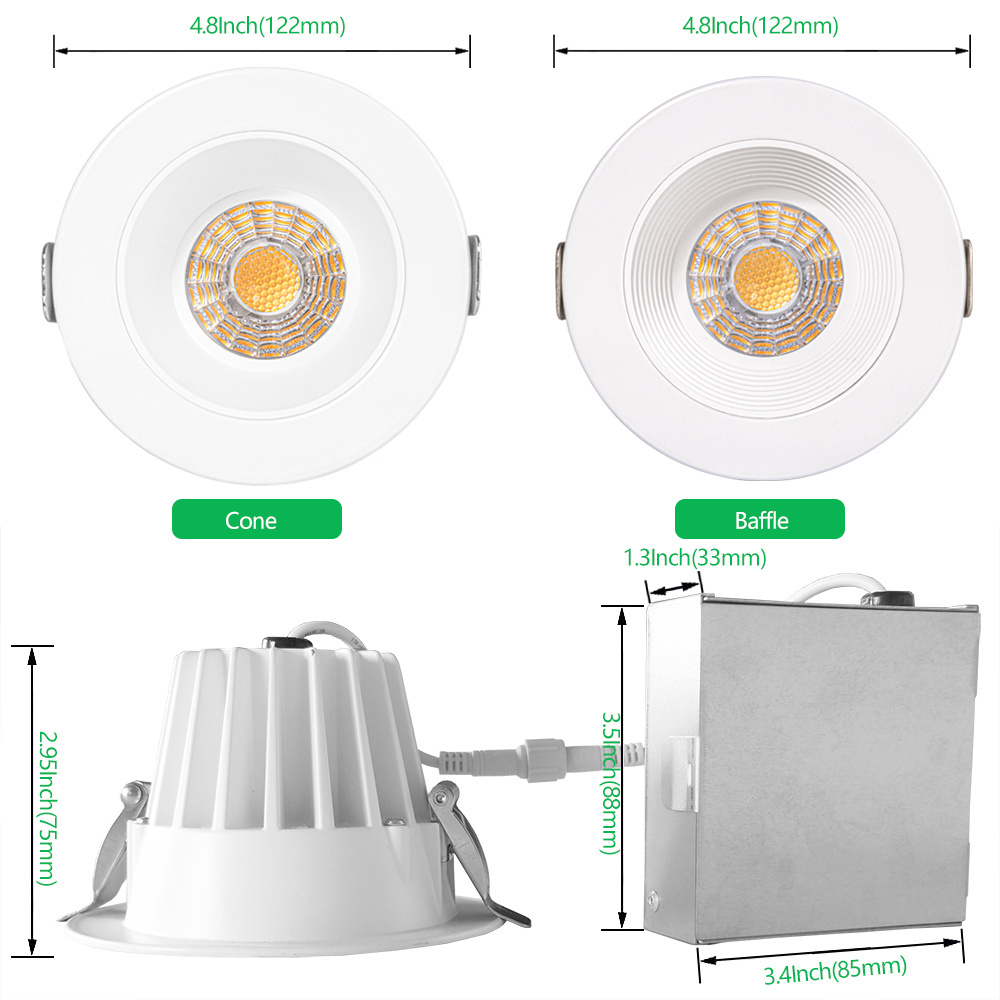 4 Inch 15W Round  Black LED Recessed Lighting with Junction Box 5CCT Tunable, Dimmable Anti-Glare LED Downlight