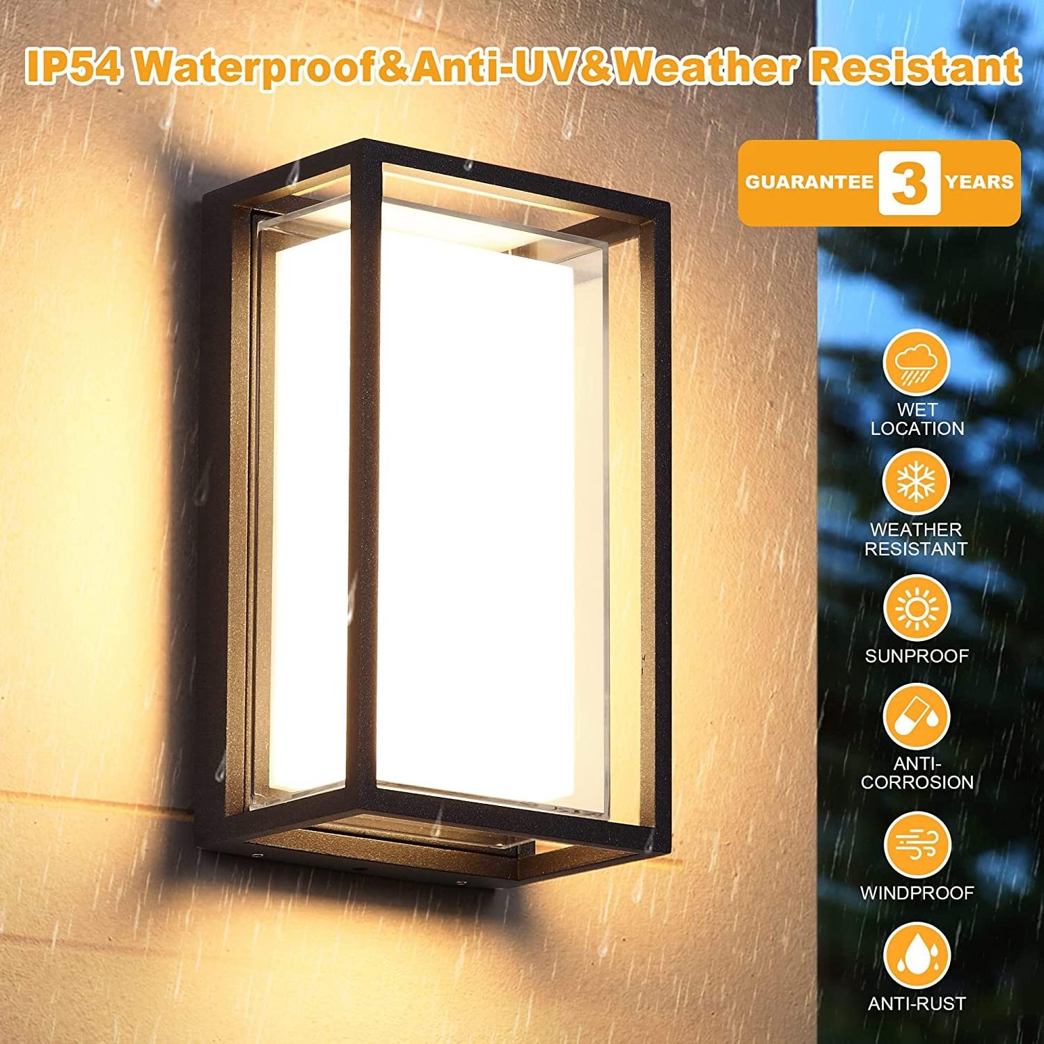 Modern Outdoor LED Wall Light 14 inch Double Shades Anti-UV LED 24W Warm White Dimmable Wall Sconce LED Porch Light