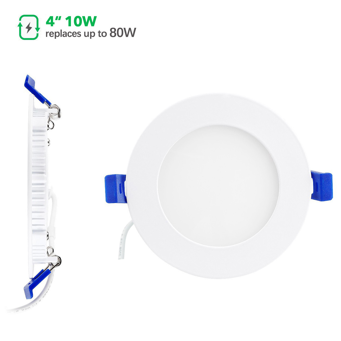 Recessed Lighting 4 Inch, Dimmable Canless Downlight with Junction Box, 10W=75W Eqv, CRI>90, Retrofit Light Fixture with Baffle