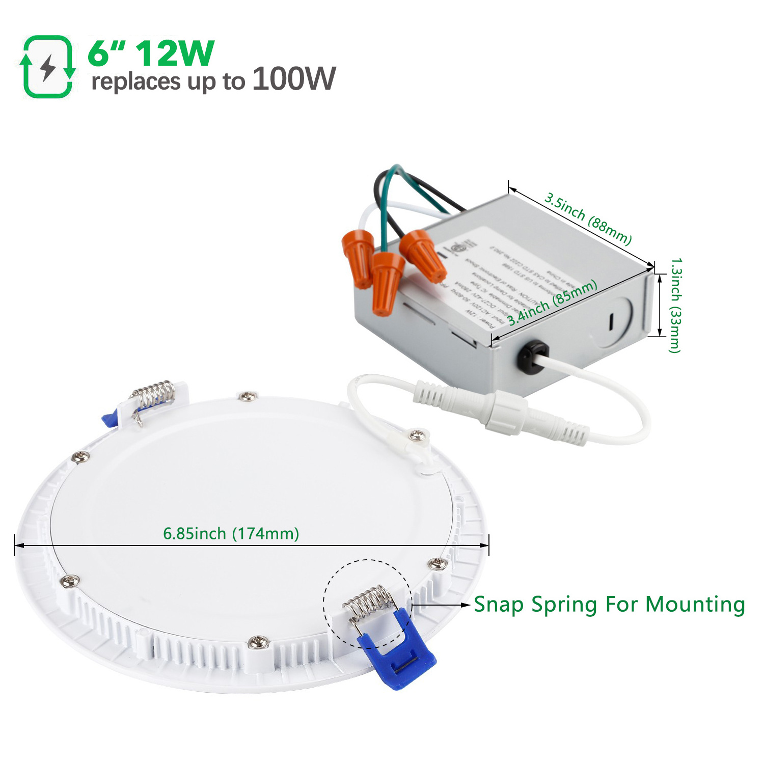 6 Inch Recessed Slim Panel LED Downlight 12W Selectable 5cct Downlight ETL cETL Rated Lighting