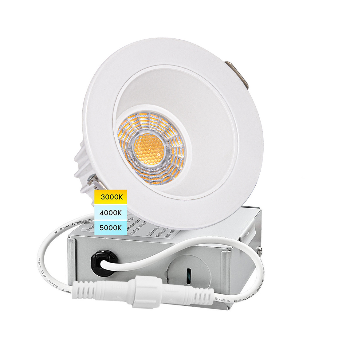 4 Inch 15W Round  White Cone  Ultra Thin Recessed Anti-Glare LED Downlight, Canless IC Rated 5CCT Selectable