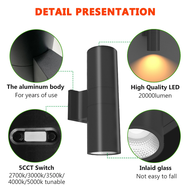 Outdoor Wall Light LED Cylinder Up and Down Lights 24W Modern Aluminum Exterior IP65 Waterproof Wall Mounted light for Porch