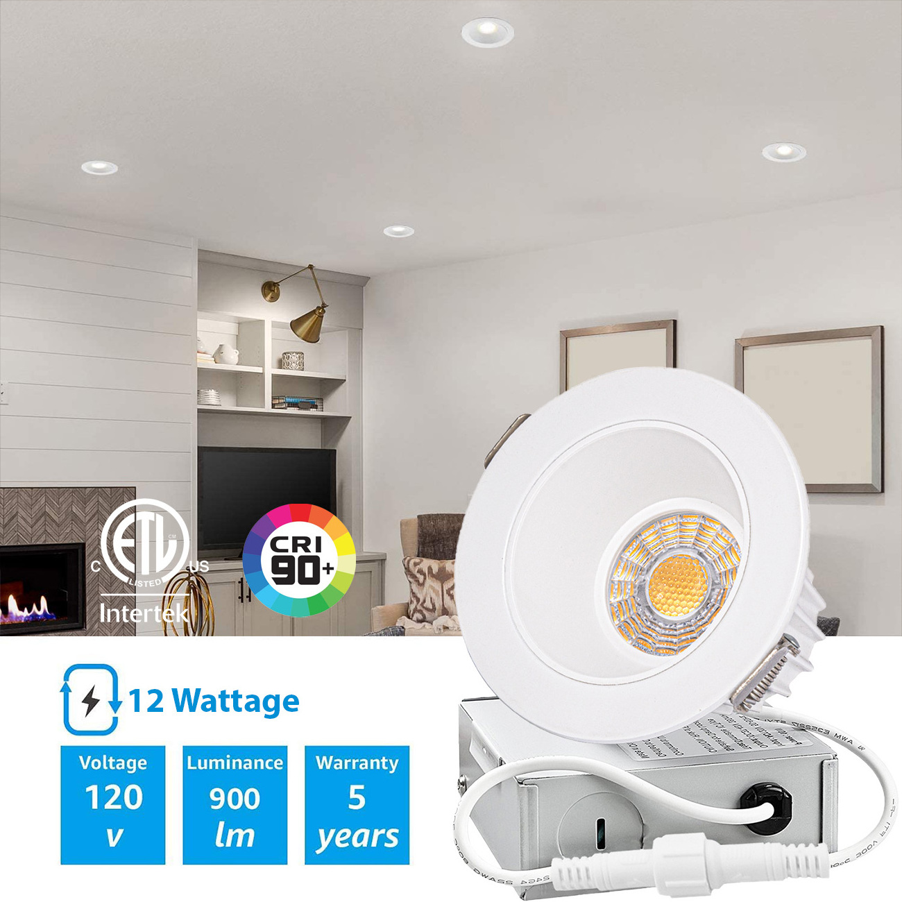 4 Inch 15W Round  White Cone  Ultra Thin Recessed Anti-Glare LED Downlight, Canless IC Rated 5CCT Selectable