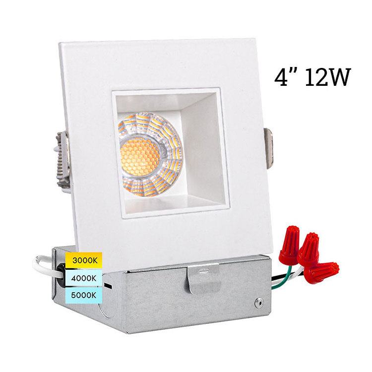 4 Inch 12W LED Recessed ceiling Lighting Anti-Glare Trim, CRI 90+, Dimmable Airtight square Downlight, IC Rated, ETL listed