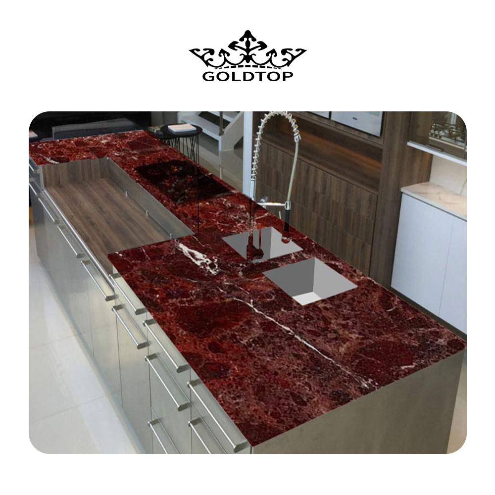 Goldtop OEM/ODM Marmo high quality nature stone interior stone luxury good pattern for kitchen red marble countertop