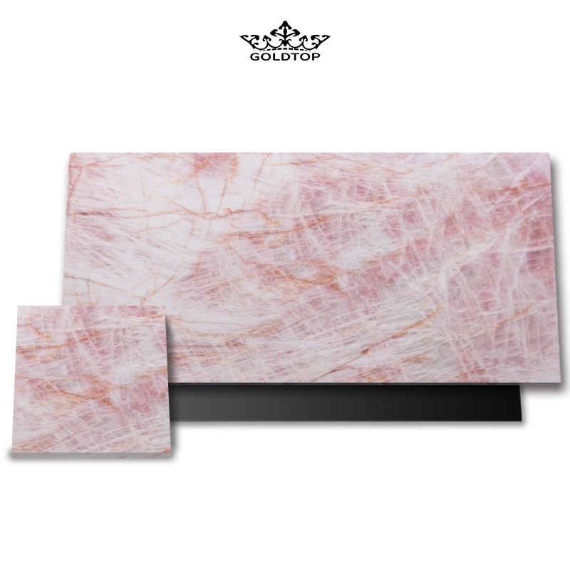 Natural Luxury Pink Quartzite Stone Slabs Pink Agate Gemstone Semiprecious Countertops