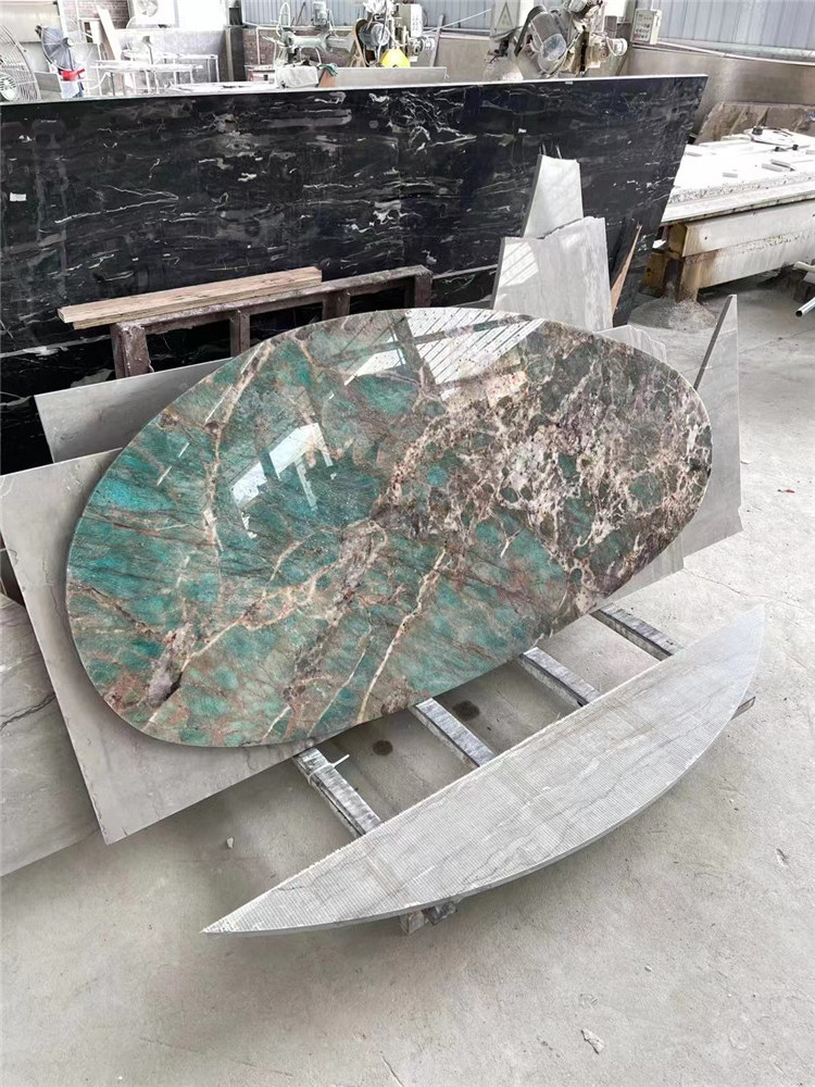 GOLDTOP OEM/ODM granito natural countertops kitchen green granat Luxury Brazil Amazonite Green Slab And Table Tops