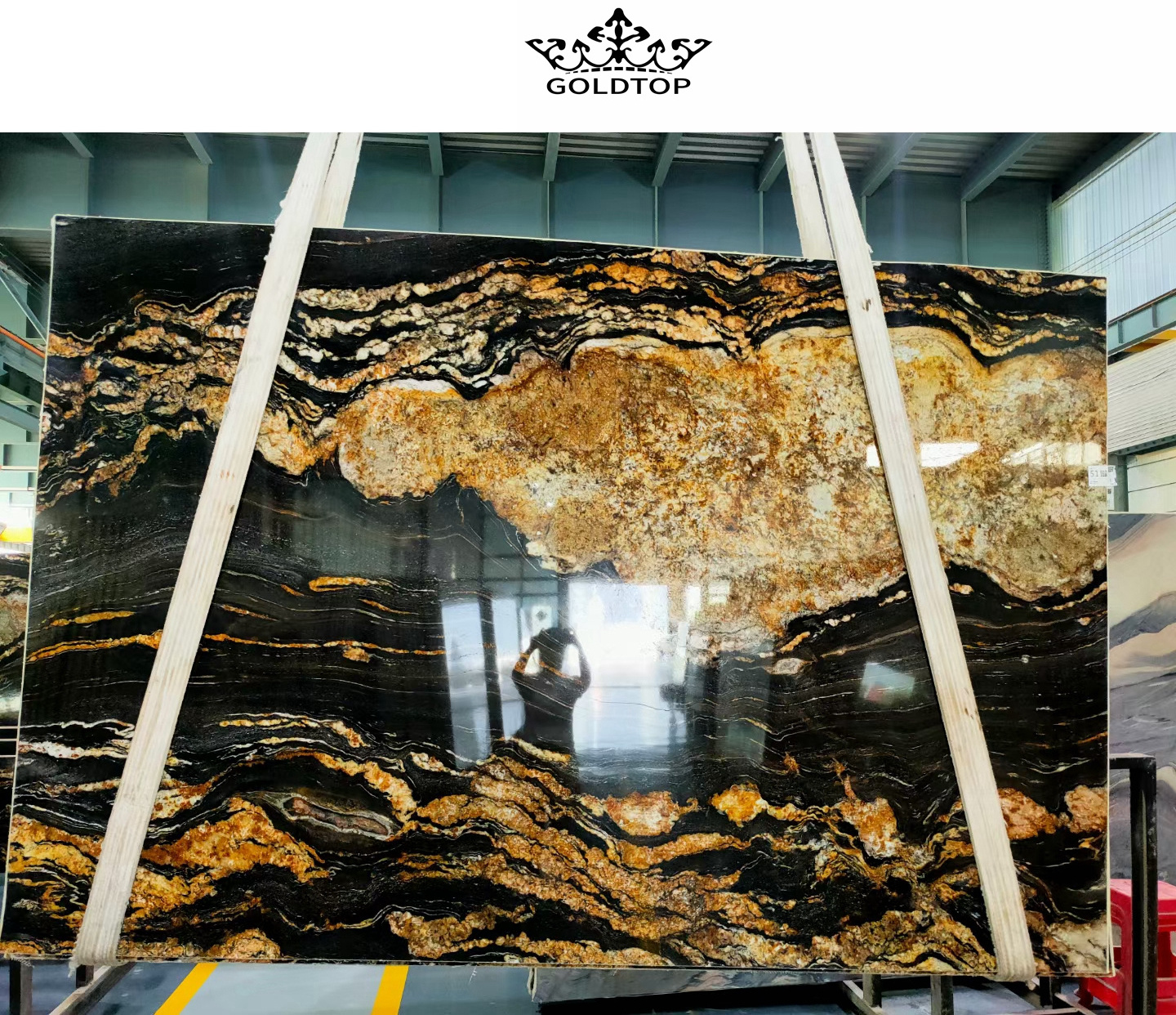 GOLDTOP Brazilian Exotic granito natural Gold Veins Taurus Black Golden Cosmos Gold Granite Slab Cosmic Big Slab for decoration