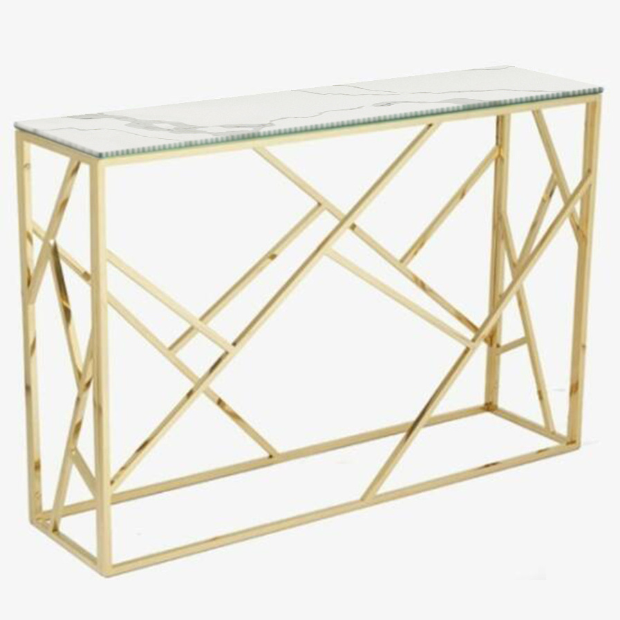 marmol tavolo marmo Matel Iron Golden Coffee Tables and Console Tables Power Coated Framed White Marble Stone Tops