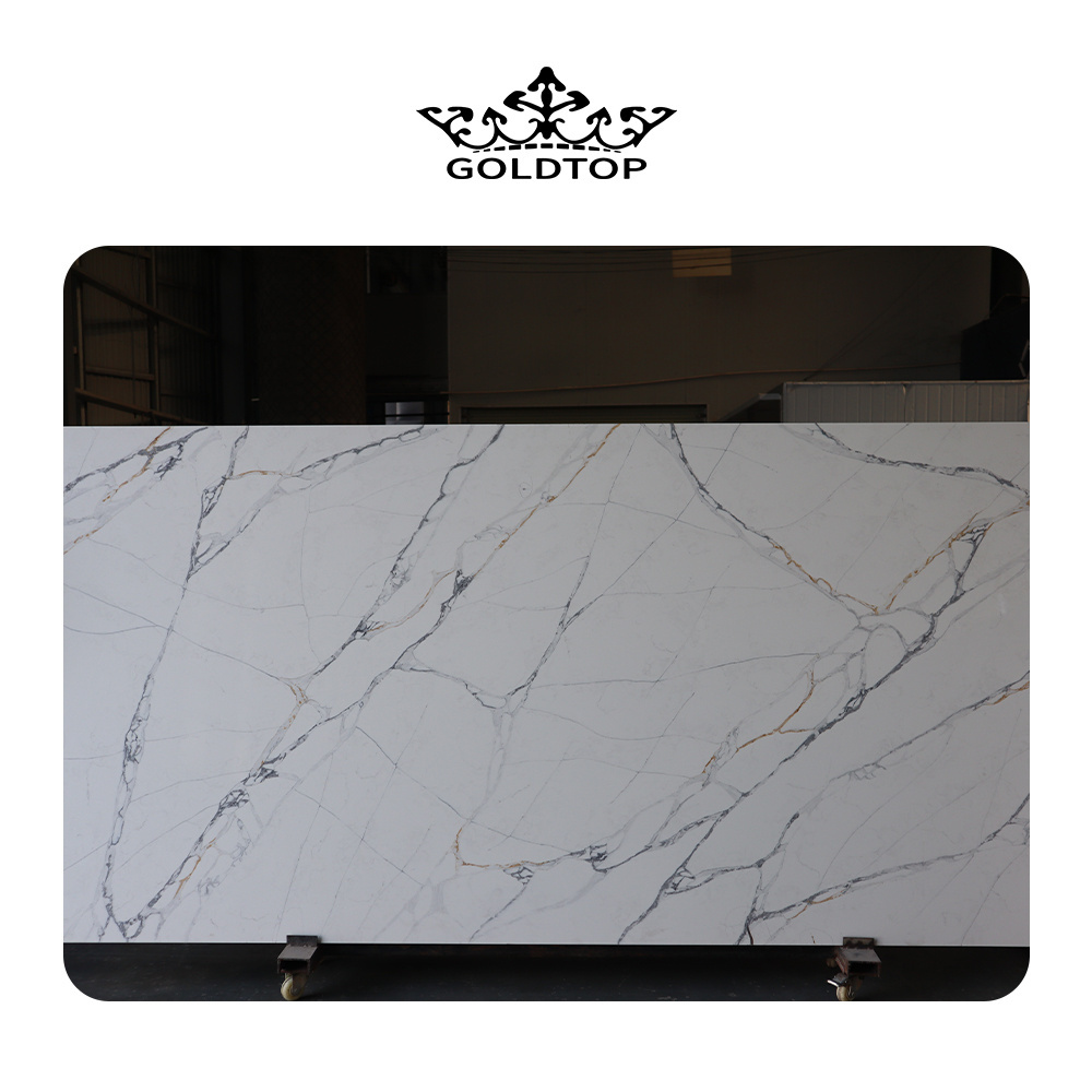 Goldtop Cuarzo 5106 Artificial Polished Factory Price Calacatta Series White Slab Quartz Whit Gold Veins Countertop for quartz