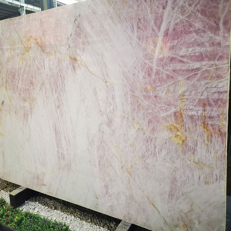 Natural Luxury Pink Quartzite Stone Slabs Pink Agate Gemstone Semiprecious Countertops