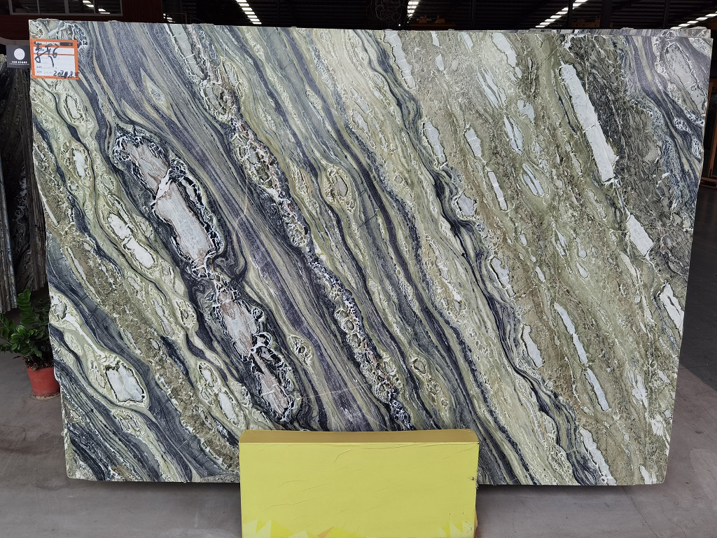 Goldtop ODM/OEM Pop style Quarzit crystal with grey vein big crystal Twilight Green Quartzite slabs