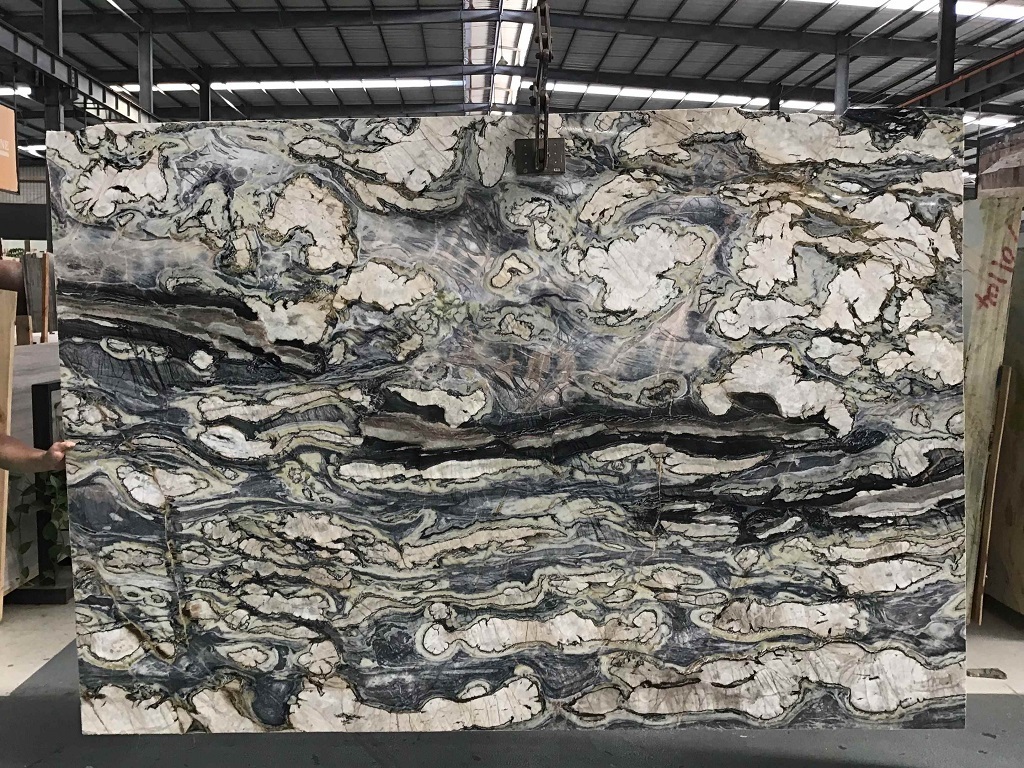 Goldtop ODM/OEM Pop style Quarzit crystal with grey vein big crystal Twilight Green Quartzite slabs