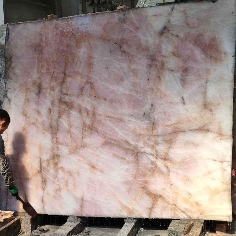 Natural Luxury Pink Quartzite Stone Slabs Pink Agate Gemstone Semiprecious Countertops