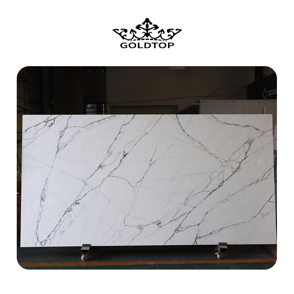 Goldtop Cuarzo 5106 Artificial Polished Factory Price Calacatta Series White Slab Quartz Whit Gold Veins Countertop for quartz