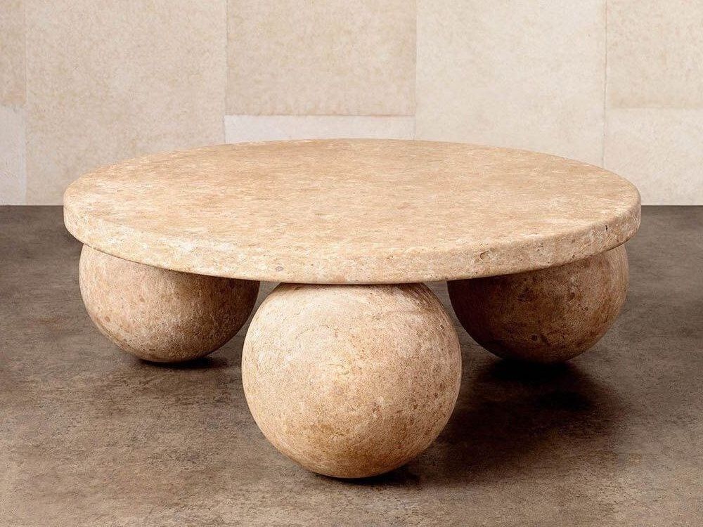 Nordic Luxury Natural Stone Furniture 3 Balls Set Round Sphere Beige Travertine Marble Ball Coffee Table