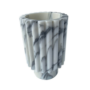 Customized Nordic Home Decoration Accessories Natural White Natural Stone Tabletop Decor Flower Vases Natural Marble Vase