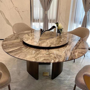 Natural Luxury Stone Italy Brown Luxury Senior Villa Type Round Marble Dining Table with Turntable