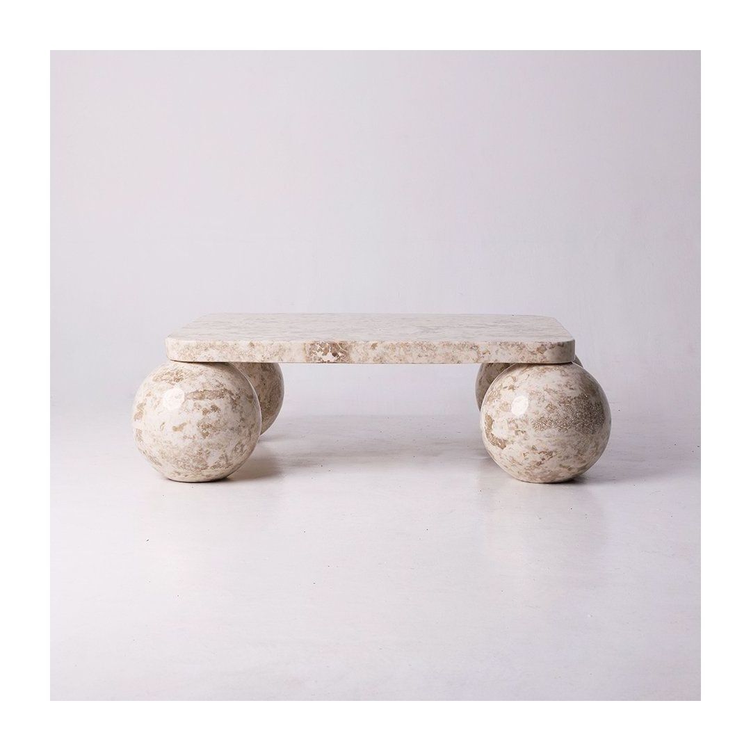 Nordic Luxury Natural Stone Furniture 3 Balls Set Round Sphere Beige Travertine Marble Ball Coffee Table