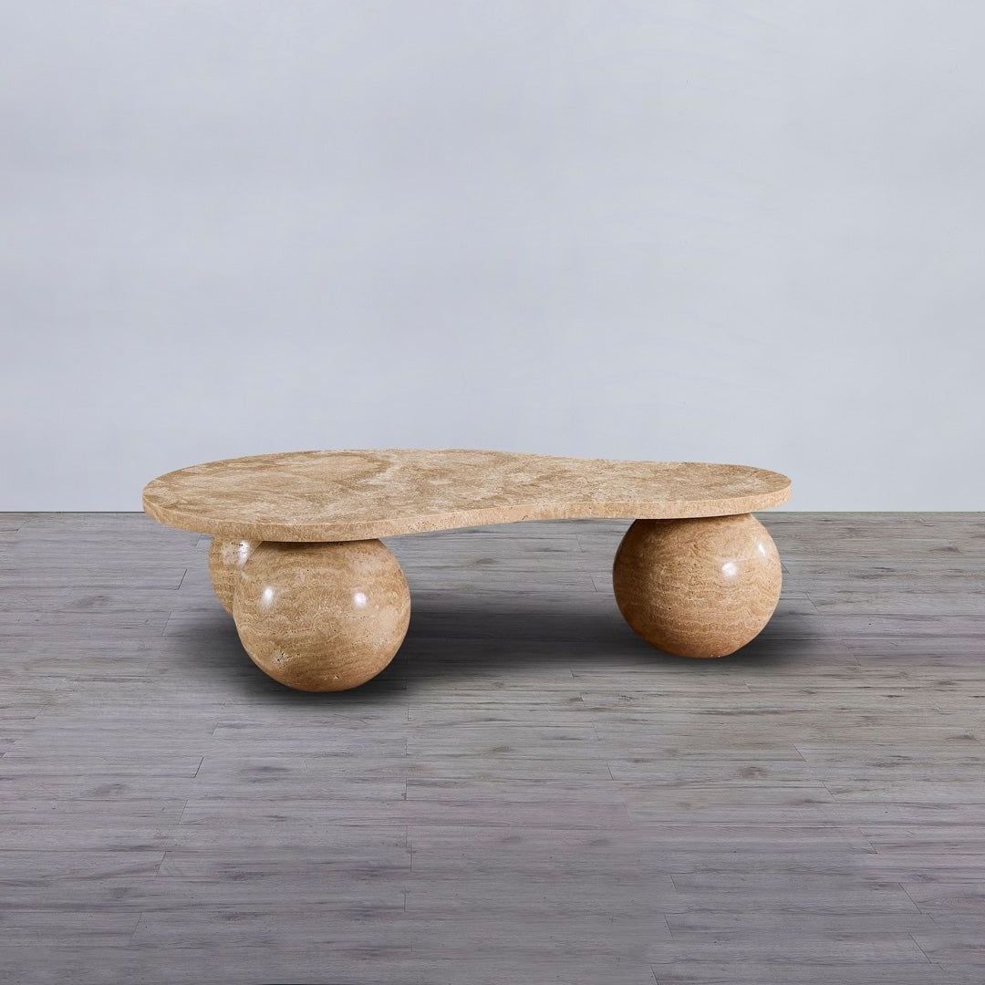 Nordic Luxury Natural Stone Furniture 3 Balls Set Round Sphere Beige Travertine Marble Ball Coffee Table