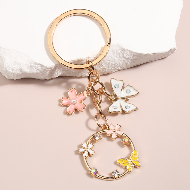 DIY Handmade Jewelry Butterfly Sakura Flower Key Ring Garden Key Chains Custom Metal Enamel Keychain