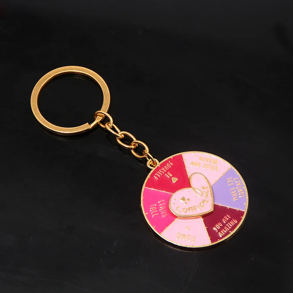 Confidence Mental Health Self Love Rotatable Keyring Spinning Heart Enamel Keychain Metal Keychain