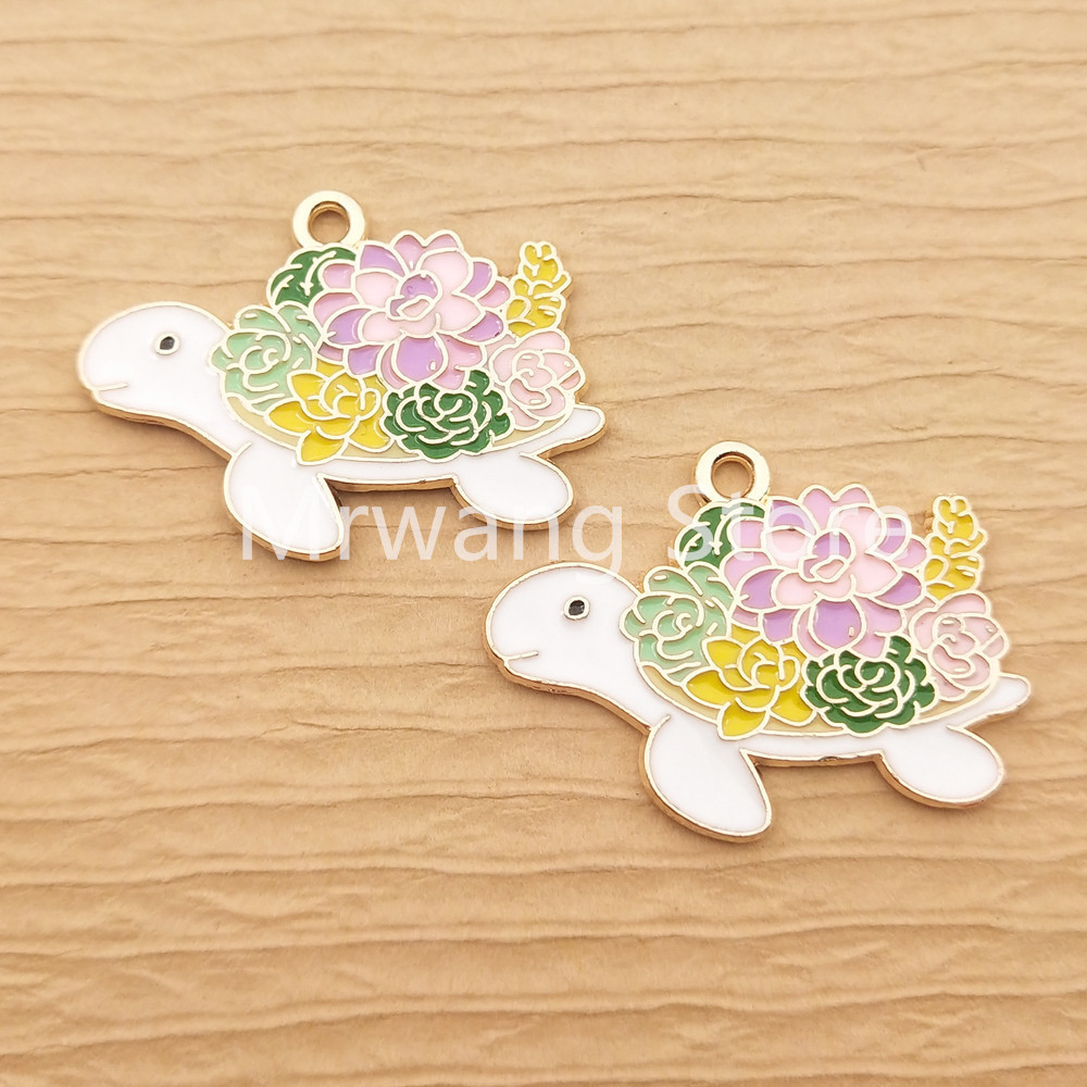 Diy Craft Supplies Keychain Accessories Flower Rabbit Turtle Snail Cat  Making Necklace Pendant Custom Enamel Charm for Jewelry