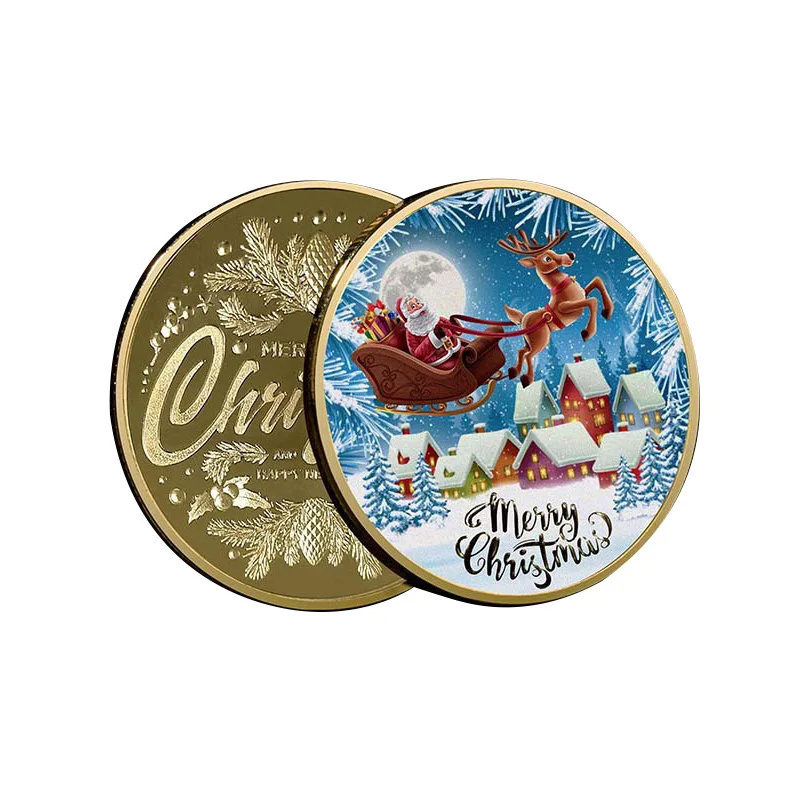 Souvenir Gift Colorful Gold Coin Christmas Santa Claus Collectible Coins Collection Commemorative Coins