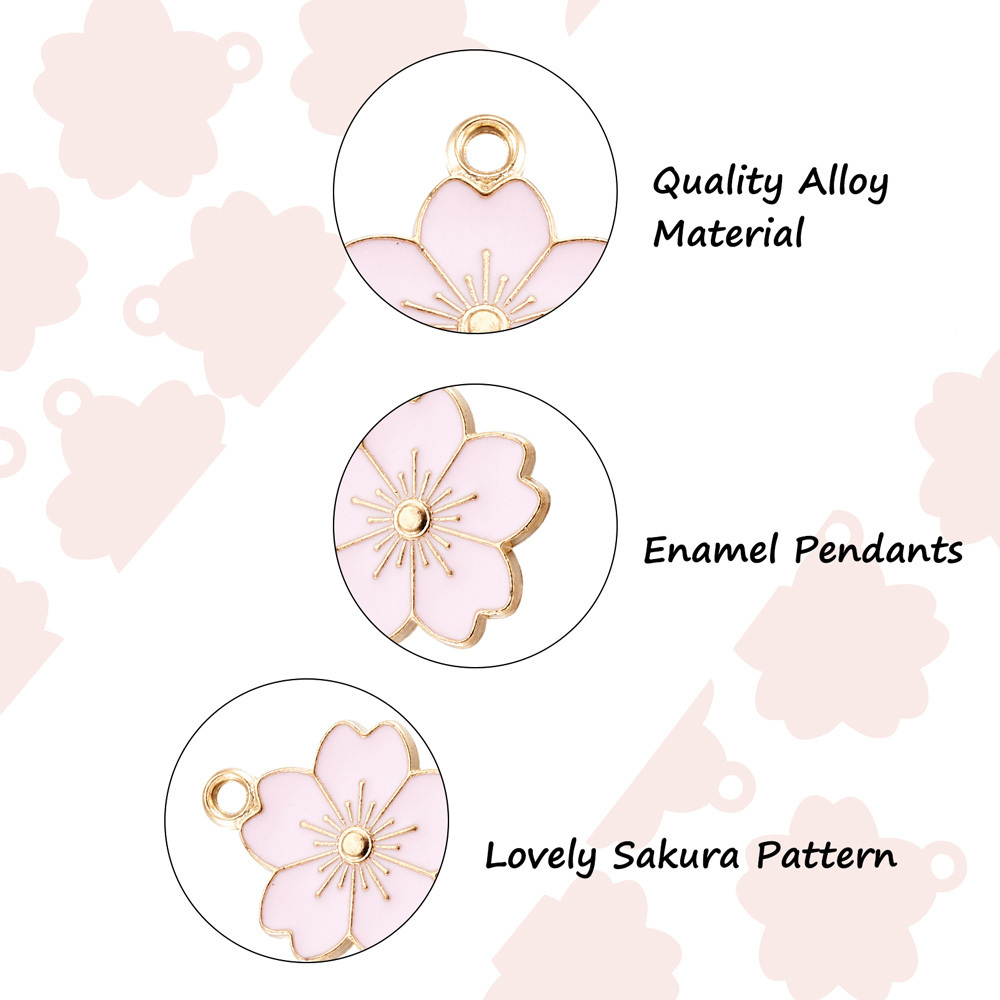 Earrings Necklace Key Chains Accessories Pink Sakura Flower Charms Alloy Enamel Pendants Charms for Jewelry Making