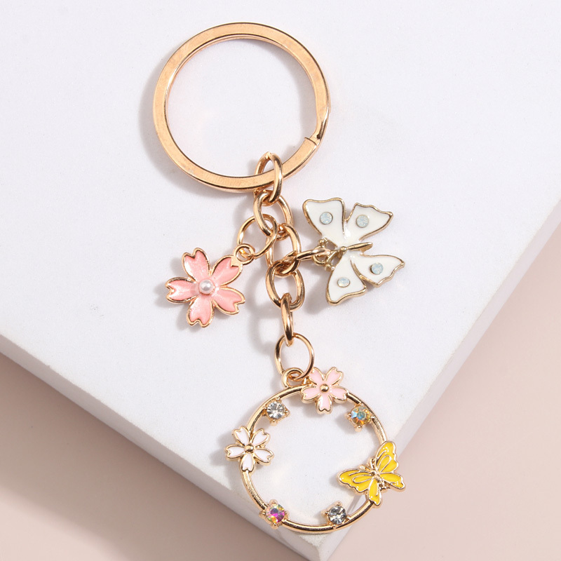 DIY Handmade Jewelry Butterfly Sakura Flower Key Ring Garden Key Chains Custom Metal Enamel Keychain