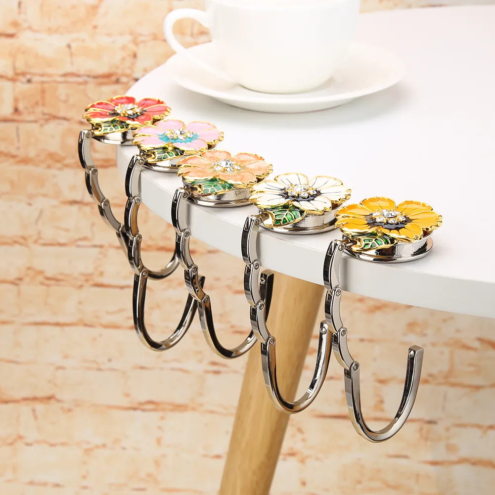 Foldable c Metal Table Hooks Handbag Holder Six Petal Flower Purse Hanger